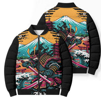 Japanese Samurai Warrior Mount Fuji Bomber Puffer Jacket Katana Japanese Wave Cherry Blossom Art