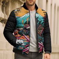 Japanese Samurai Warrior Mount Fuji Bomber Puffer Jacket Katana Japanese Wave Cherry Blossom Art