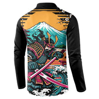 Japanese Samurai Warrior Mount Fuji Button Sweatshirt Katana Japanese Wave Cherry Blossom Art