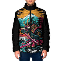 Japanese Samurai Warrior Mount Fuji Padded Jacket Katana Japanese Wave Cherry Blossom Art