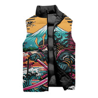 Japanese Samurai Warrior Mount Fuji Sleeveless Puffer Jacket Katana Japanese Wave Cherry Blossom Art