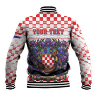 Personalized Croatia National Day Baseball Jacket Croatian Kuna Heritage Iris Floral