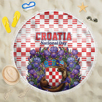 Croatia National Day Beach Blanket Croatian Kuna Heritage Iris Floral
