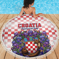 Croatia National Day Beach Blanket Croatian Kuna Heritage Iris Floral