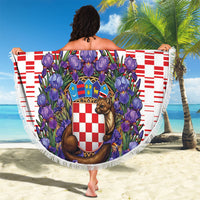 Croatia National Day Beach Blanket Croatian Kuna Heritage Iris Floral