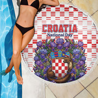 Croatia National Day Beach Blanket Croatian Kuna Heritage Iris Floral