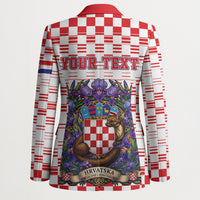 Personalized Croatia National Day Blazer Croatian Kuna Heritage Iris Floral