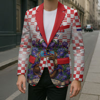 Personalized Croatia National Day Blazer Croatian Kuna Heritage Iris Floral