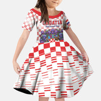 Personalized Croatia National Day Kid Short Sleeve Dress Croatian Kuna Heritage Iris Floral