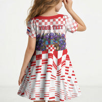Personalized Croatia National Day Kid Short Sleeve Dress Croatian Kuna Heritage Iris Floral