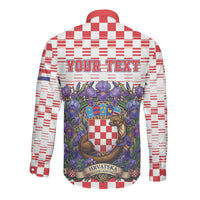 Personalized Croatia National Day Long Sleeve Button Shirt Croatian Kuna Heritage Iris Floral