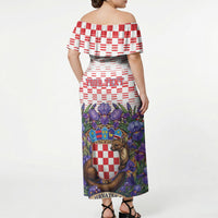 Personalized Croatia National Day Off Shoulder Maxi Dress Croatian Kuna Heritage Iris Floral