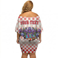 Personalized Croatia National Day Off Shoulder Short Dress Croatian Kuna Heritage Iris Floral