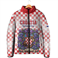 Personalized Croatia National Day Padded Jacket Croatian Kuna Heritage Iris Floral