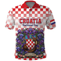 Personalized Croatia National Day Polo Shirt Croatian Kuna Heritage Iris Floral