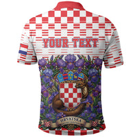 Personalized Croatia National Day Polo Shirt Croatian Kuna Heritage Iris Floral