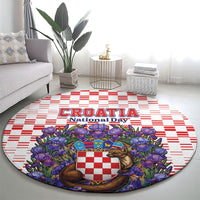 Croatia National Day Round Carpet Croatian Kuna Heritage Iris Floral