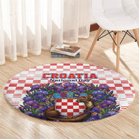 Croatia National Day Round Carpet Croatian Kuna Heritage Iris Floral