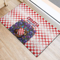 Croatia National Day Rubber Doormat Croatian Kuna Heritage Iris Floral