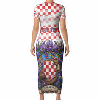 Personalized Croatia National Day Short Sleeve Bodycon Dress Croatian Kuna Heritage Iris Floral
