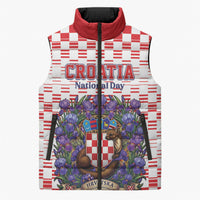 Personalized Croatia National Day Sleeveless Puffer Jacket Croatian Kuna Heritage Iris Floral