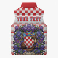 Personalized Croatia National Day Sleeveless Puffer Jacket Croatian Kuna Heritage Iris Floral