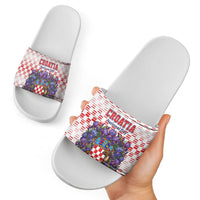 Croatia National Day Slide Sandals Croatian Kuna Heritage Iris Floral