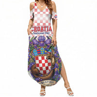 Personalized Croatia National Day Summer Maxi Dress Croatian Kuna Heritage Iris Floral