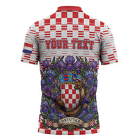 Personalized Croatia National Day Zipper Polo Shirt Croatian Kuna Heritage Iris Floral
