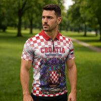 Personalized Croatia National Day Zipper Polo Shirt Croatian Kuna Heritage Iris Floral