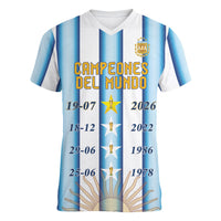 Custom Argentina Campeones Del Mundo 2026 Women V-Neck T-Shirt Four Star World Champions Glory