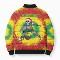 Personalized Lithuania Christmas Tie Dye Bomber Puffer Jacket Skeleton Basketball Slam Dunk Santa Hat LT19