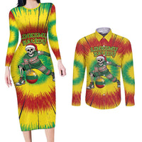 Personalized Lithuania Christmas Tie Dye Couples Matching Long Sleeve Bodycon Dress and Long Sleeve Button Shirt Skeleton Basketball Slam Dunk Santa Hat LT19