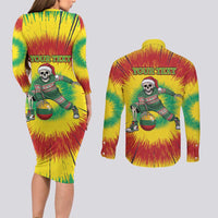 Personalized Lithuania Christmas Tie Dye Couples Matching Long Sleeve Bodycon Dress and Long Sleeve Button Shirt Skeleton Basketball Slam Dunk Santa Hat LT19