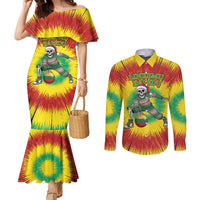 Personalized Lithuania Christmas Tie Dye Couples Matching Mermaid Dress and Long Sleeve Button Shirt Skeleton Basketball Slam Dunk Santa Hat LT19