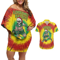Personalized Lithuania Christmas Tie Dye Couples Matching Off Shoulder Short Dress and Hawaiian Shirt Skeleton Basketball Slam Dunk Santa Hat LT19