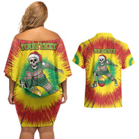 Personalized Lithuania Christmas Tie Dye Couples Matching Off Shoulder Short Dress and Hawaiian Shirt Skeleton Basketball Slam Dunk Santa Hat LT19