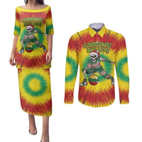 Personalized Lithuania Christmas Tie Dye Couples Matching Puletasi and Long Sleeve Button Shirt Skeleton Basketball Slam Dunk Santa Hat LT19