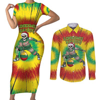Personalized Lithuania Christmas Tie Dye Couples Matching Short Sleeve Bodycon Dress and Long Sleeve Button Shirt Skeleton Basketball Slam Dunk Santa Hat LT19