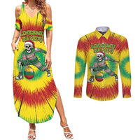 Personalized Lithuania Christmas Tie Dye Couples Matching Summer Maxi Dress and Long Sleeve Button Shirt Skeleton Basketball Slam Dunk Santa Hat LT19