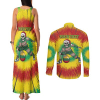 Personalized Lithuania Christmas Tie Dye Couples Matching Tank Maxi Dress and Long Sleeve Button Shirt Skeleton Basketball Slam Dunk Santa Hat LT19
