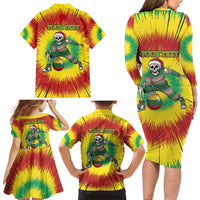 Personalized Lithuania Christmas Tie Dye Family Matching Long Sleeve Bodycon Dress and Hawaiian Shirt Skeleton Basketball Slam Dunk Santa Hat LT19