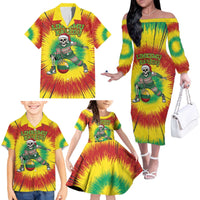 Personalized Lithuania Christmas Tie Dye Family Matching Off The Shoulder Long Sleeve Dress and Hawaiian Shirt Skeleton Basketball Slam Dunk Santa Hat LT19