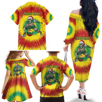 Personalized Lithuania Christmas Tie Dye Family Matching Off The Shoulder Long Sleeve Dress and Hawaiian Shirt Skeleton Basketball Slam Dunk Santa Hat LT19