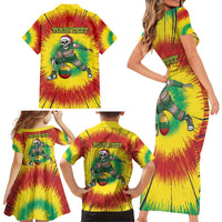 Personalized Lithuania Christmas Tie Dye Family Matching Short Sleeve Bodycon Dress and Hawaiian Shirt Skeleton Basketball Slam Dunk Santa Hat LT19