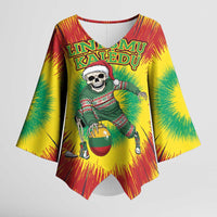 Personalized Lithuania Christmas Tie Dye Kimono Sleeve Blouse Skeleton Basketball Slam Dunk Santa Hat LT19