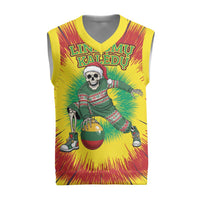 Personalized Lithuania Christmas Tie Dye Christmas Knitted V-Neck Vest Skeleton Basketball Slam Dunk Santa Hat - Wonder Print Shop