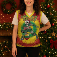 Personalized Lithuania Christmas Tie Dye Christmas Knitted V-Neck Vest Skeleton Basketball Slam Dunk Santa Hat - Wonder Print Shop