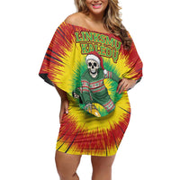 Personalized Lithuania Christmas Tie Dye Off Shoulder Short Dress Skeleton Basketball Slam Dunk Santa Hat LT19