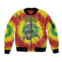 Personalized Lithuania Christmas Tie Dye Sleeve Zip Bomber Jacket Skeleton Basketball Slam Dunk Santa Hat LT19